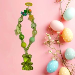 Fashion Jewelry Bear Beaded Keychain Green and Yellow Acrylic OSFM